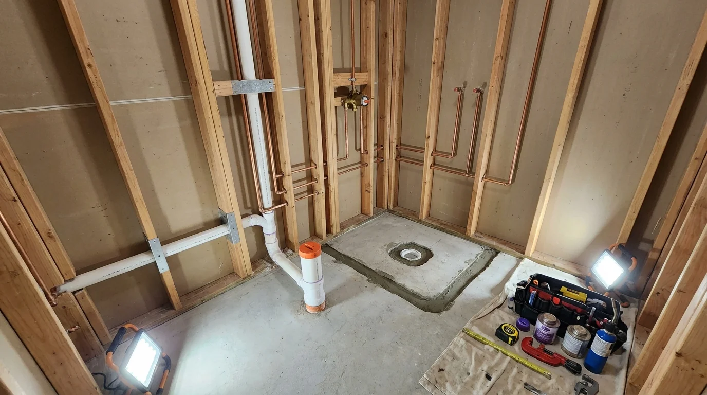 Bathroom rough-in plumbing during remodel by Johns Plumbing LLC in Tullahoma