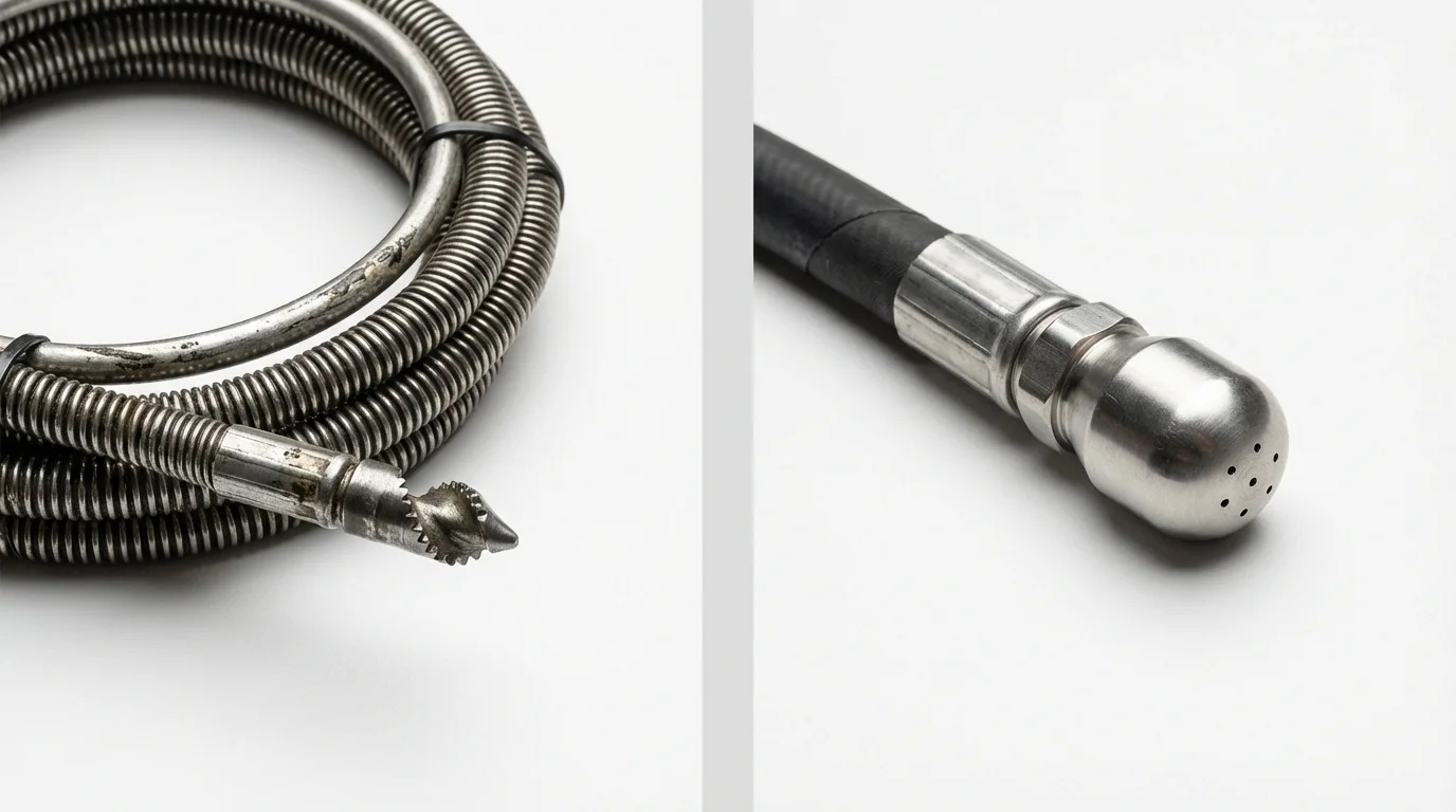 Drain snake cable and hydro jetting nozzle used for drain cleaning in Tullahoma, TN