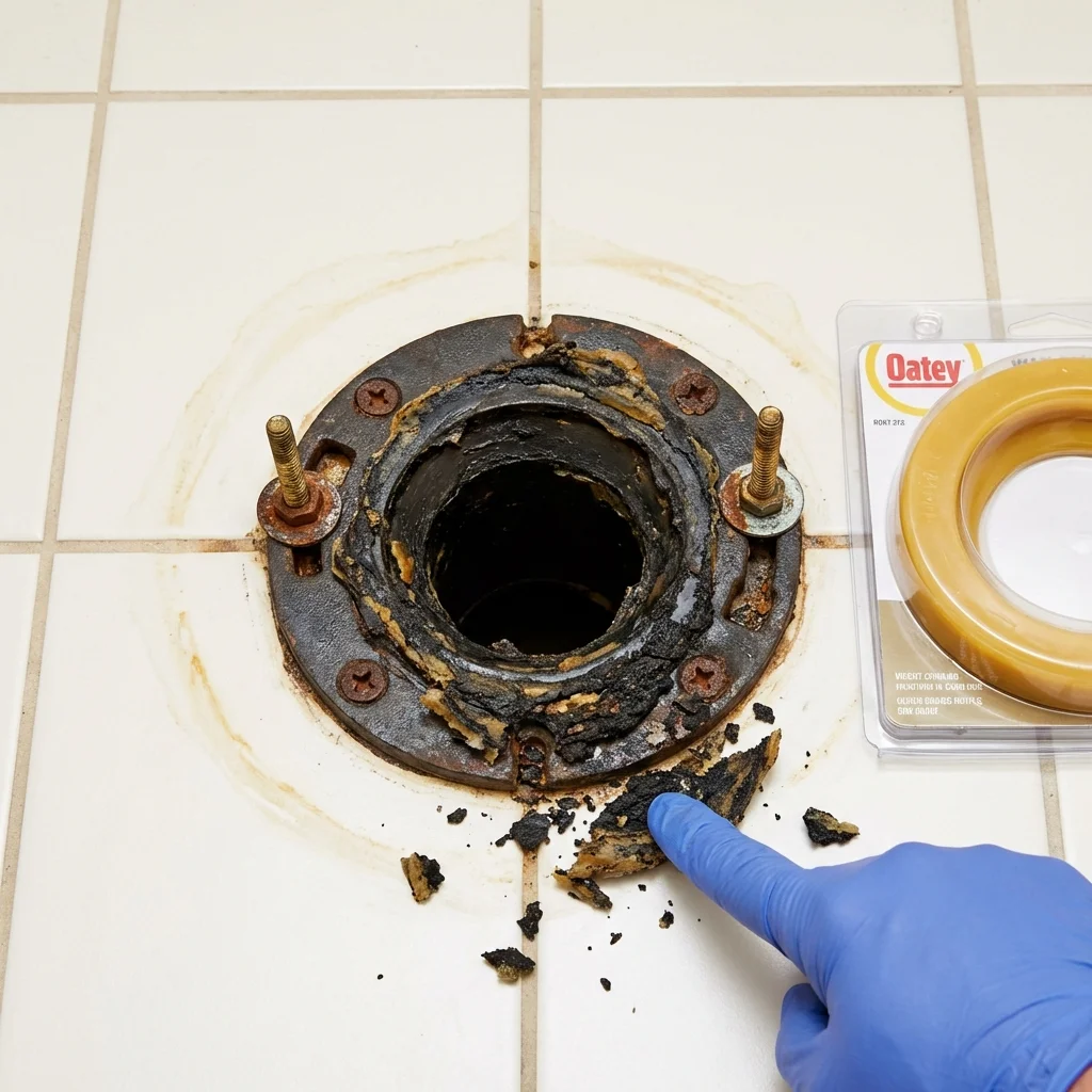 Failed wax ring showing water seepage at the base of a toilet in a Tullahoma, TN home