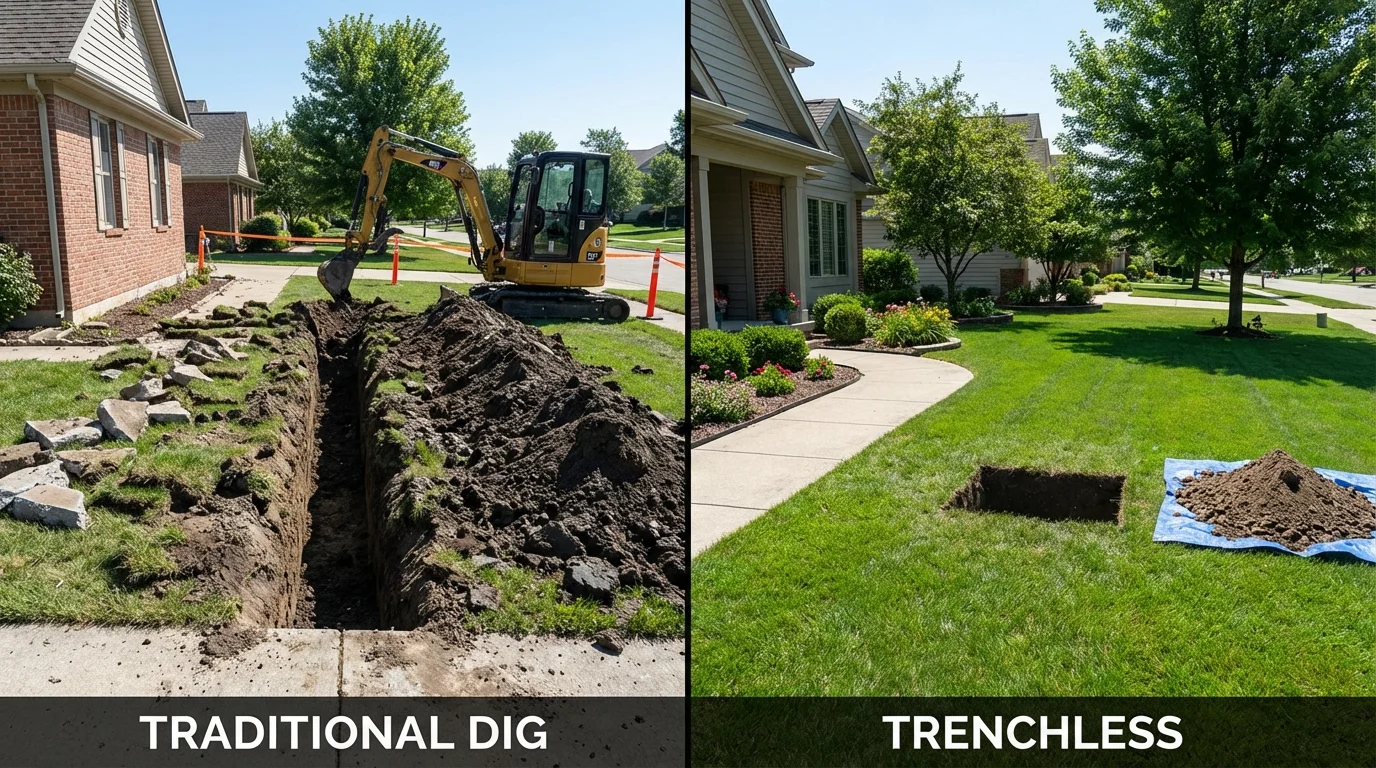 Trenchless sewer repair with minimal yard damage versus traditional excavation in Tullahoma, TN